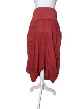 Inizio Linen Magice pocket Skirt M • Cherry Red • A-Line Pockets Made in Italy